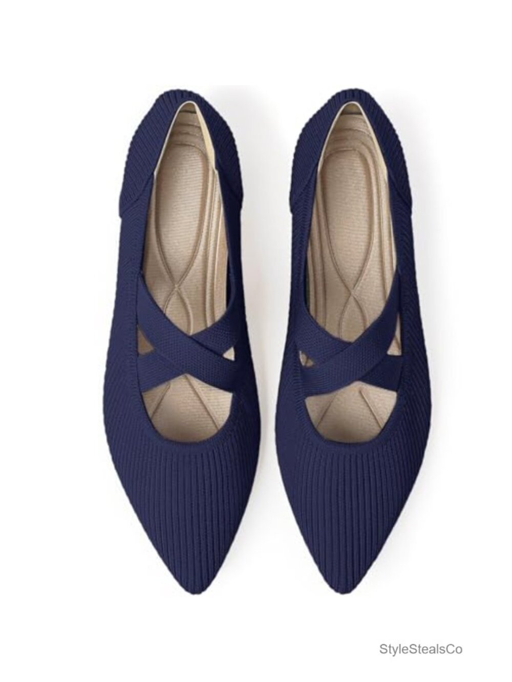 Mary Jane Flats Knit Ballet Pointed Toe Slip-On Dressy Comfortable Women's Work